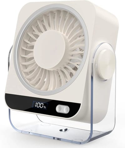 Witte Oplaadbare Bureauventilator - 199 Snelheden - 3600mAh Accu / 18 Uur Gebruik - 120° Verstelbare Hoek - Stille Koelventilator - Geschikt voor Thuis, Kantoor en Camping