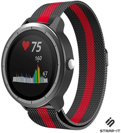 Strap-it Luxe Milanese bandje - geschikt voor Garmin Vivoactive 3 / Vivoactive 5 / Venu / Venu SQ / Vivomove HR / Forerunner 245 / 570 - 42mm / 645 - zwart/rood