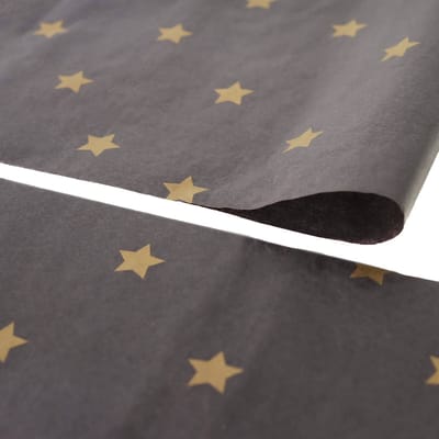 Vloeipapier 35x50cm Black Stars Gold - Zwart Goud Zijdepapier - 200 vellen