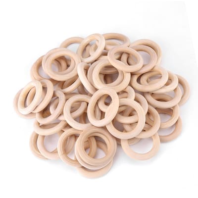 50 stuks Onvoltooide Natuurlijke Houten Ronde Ringen DIY Houten Knutsel Cirkels beige