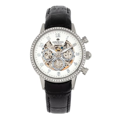 Empress Beatrice automatisch skelet wijzerplaat horloge met lederen band met dag/datum