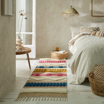 Flycarpets Loper Medina Modern Jute - Laagpolig Vloerkleed - Naturel / Multi - 60x230 cm