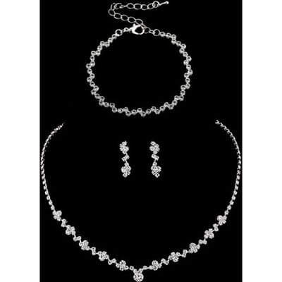 Bruidsaccessoires, Diamanten Ketting Oorbellen Armband Driedelige Set Dames Sieraden zilver