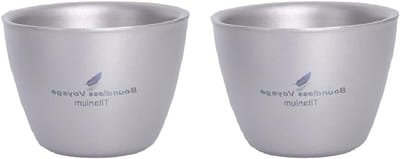 40ml Dubbele Wand Titanium Theekopje - Kleine Herbruikbare Mini Wijnbeker voor Buiten, Camping en Reizen - Duurzaam Drinkgerei en Tafelgerei Ti3089D (Titanium Kleur * 2)