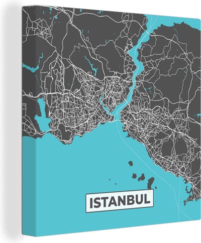 Canvas Schilderij Istanbul - Blauw - Kaart - Stadskaart - Plattegrond - 20x20 cm - Wanddecoratie