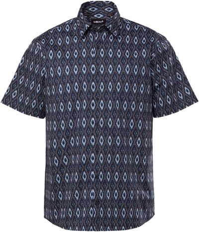 Men Plus - Heren - Overhemd korte mouw Kentkraag all-over print comfort fit - Navy blauw - Maat L