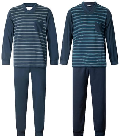 Gentlemen - 2 aangeruwde heren pyjama's 114297 - double jersey - V- hals - blauw en grijs - maat M