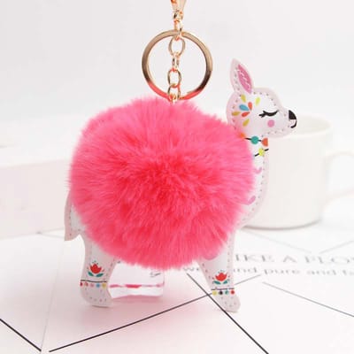 DW4Trading Pompom Alpaca Sleutelhanger - Fluffy - Bolletje - Rood