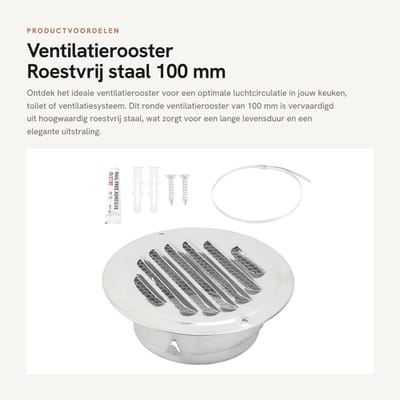 Dailygoods- Ventilatierooster 100 mm - Roestvrij Staal - Rond - Voor Buitenwand - Geschikt voor Keukens/Badkamers - Duurzaam en Vormvast - Luchtrooster