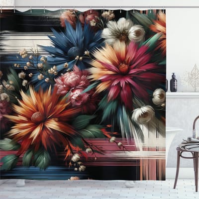 New Bed, Floraal Wilde Bloemen Grunge Douchegordijn Badkamer Decor Set met Haakjes 180 cm B 200 cm L