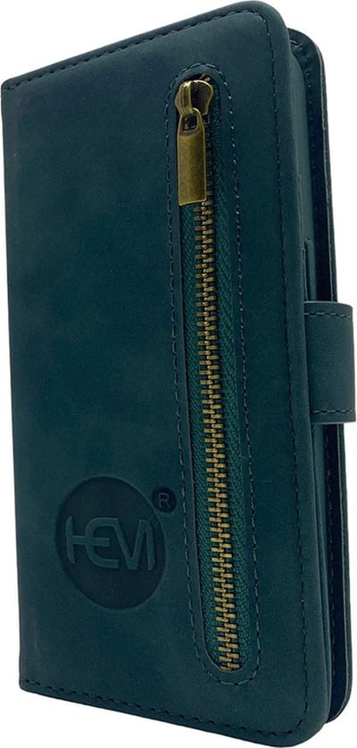 HEM Silky Green Hoesje Geschikt Voor iPhone 14 Pro – Luxe Bookcase Met Rits En Pasjeshouder – Groen Telefoonhoesje