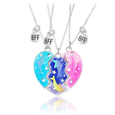 Bixorp Friends BFF Ketting voor 3 met Glitter Hartje - Blauw & Roze Hart Zilverkleurig - Vriendschapsketting - Drie Helften Best Friends - Voor Meisjes - Best Friends Ketting Vriendschap Cadeau voor Drie