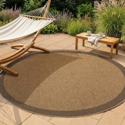 Muratap Timber solid rond buitenkleed – jute look – weerbestendig – 120 cm rond