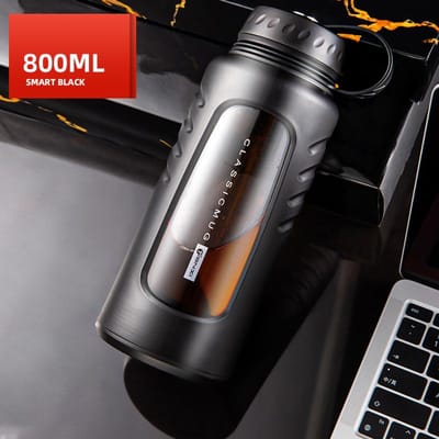 Anti-val Glazen Waterbeker Grote capaciteit Dubbellaags Geïsoleerde Waterbeker Draagbare Hittebestendige Bubble Tea Beker 800-1500ml gray