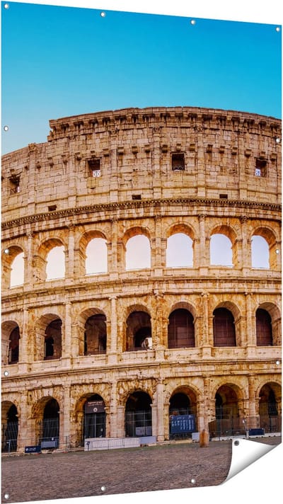Gards Tuinposter Colosseum in Rome met de Blauwe Lucht - 120x180 cm - Tuindoek - Tuindecoratie - Wanddecoratie buiten - Tuinschilderij