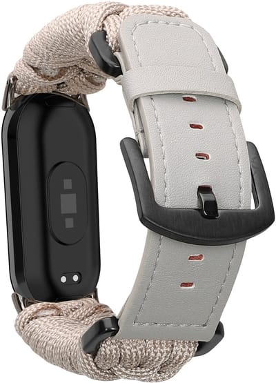 kwmobile Vervangingsarmband gevlochten voor Xiaomi Mi Band 10 / Mi Band 9 / 8 armband - Fitness tracker sportarmband van PU-leer met horlogesluiting - crème