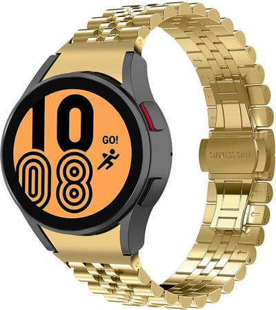 Strap-it Jubilee bandje staal - speciaal geschikt voor Samsung Galaxy Watch 7 (40 & 44mm) / Galaxy Watch 6 (Classic) / Galaxy Watch 5 / 5 Pro / Watch 4 / 4 Classic / Watch FE - RVS metalen schakel bandje voor Galaxy Watch 4-5-6 - goud