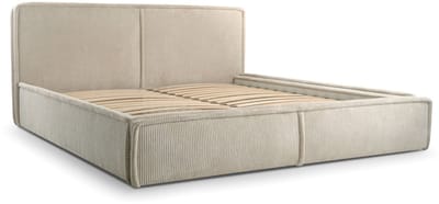 Bed 04 - Gestoffeerd bed van corduroy Tweepersoonsbed met Fluwelen Bekleding - 160x200 cm - Verstelbaar en Comfortabel - Pastelkleuren - Beige (Poso 02)