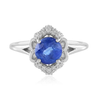 Cavill - Zilveren ring met 1,526 ct Nepal Kyaniet, 24 Cambodjaanse Zirkoon, Platina Geplateerd - Elegante ronde edelsteen ring dames