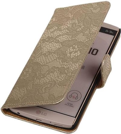 Lace Bookstyle Wallet Case Hoesjes Geschikt voor LG V10 Goud