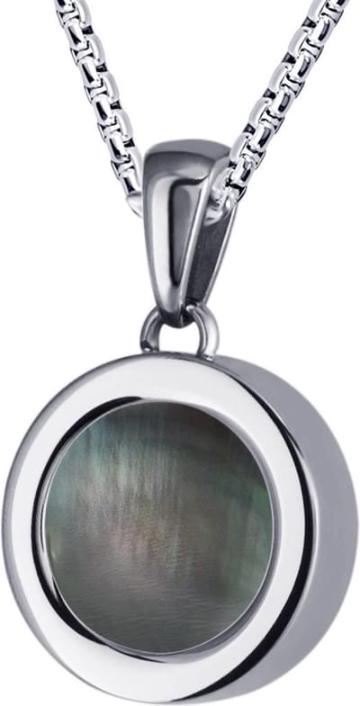 Quiges 12mm Mini Munt Hanger Zilverkleurig RVS Glans met Schelp Parelmoer Grijs Munt en Box Ketting Ankerketting 42-46cm