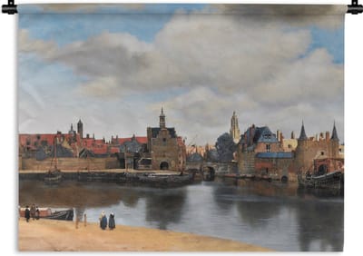 Wandkleed - Wanddoek - Vermeer - Stad - Oude meesters - Kunst - 120x90 cm - Wandtapijt