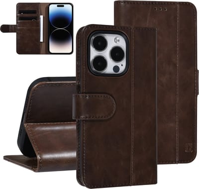 UNIQ Accessory Premium Pu Leer Book Case Beschermhoesje voor Apple iPhone 14 Pro - Bruin