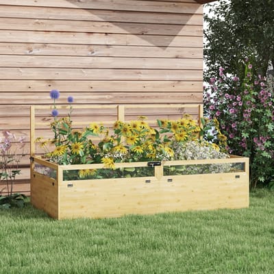 MODFU - Verhoogde Plantenbak Met Klimrek - Opvouwbaar Beschermnet - Landelijke Stijl - Voor Tuin Of Balkon - Hout - Naturel - 183 X 98,5 X 95 Cm