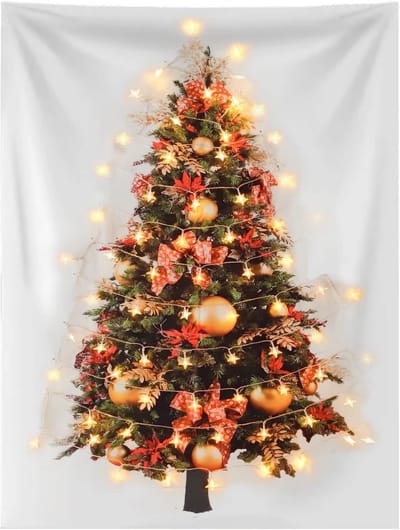 Kerstboom wandtapijt met verlichting - Flanel 60 x 40" - Warm wit - Perfecte decoratie voor kerst - SnelShoppen