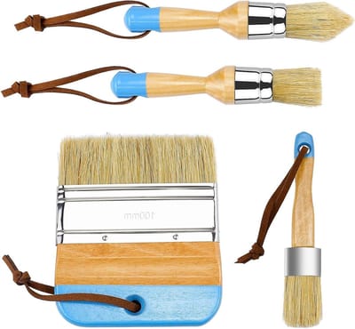 4-delige Set Krijtkwasten met Natuurlijke Haren en Houten Handvatten voor Meubelrestauratie, Decoratie en Upcycling Projecten