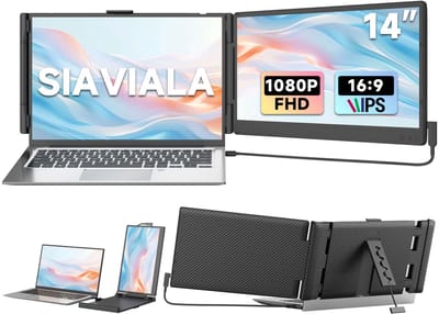 Siaviala P6 14" Laptop Monitor | Plug & Play via Type-C | 180° Draaibaar | FHD 60Hz | Universele Compatibiliteit Laptop & Smartphone | 200% Productiviteit | Compatibel met Mac/Windows/PS5 | Extended/Mirrored Mode | Inclusief Alle Kabels