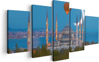 Artaza Canvas Schilderij Vijfluik Sultan Ahmetmoskee In Istanbul - 100x50 - Foto Op Canvas - Canvas Print