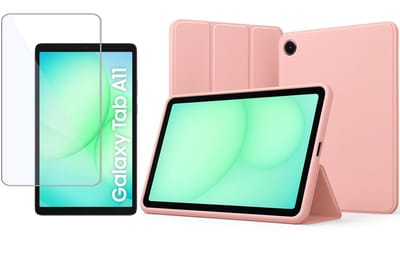 TechNow Hoesje + Screenprotector geschikt voor Samsung Galaxy Tab A11 Hoesje – Glas - Extreme Shock Case – Smart Case - Rose