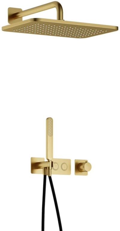 Hotbath Gal - GL106 - Inbouw Regendoucheset - Geborsteld Messing PVD - Thermostatisch - Wandarm 35 cm - Hoofddouche 270x400 mm - Staafhanddouche - met GL106