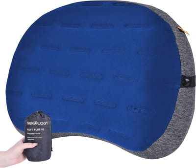 Opblaasbaar Campingkussen voor Wandelen, Reizen en Backpacken - Ultralicht, Compact & Comfortabel Outdoor Kussen - Verwijderbare Wasbare Hoes - Compact, Zacht (Blauw)