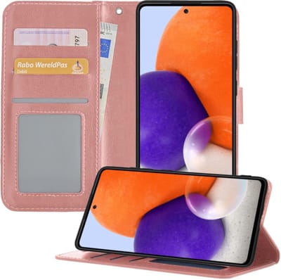 Hoesje - Met Pasjeshouder - Geschikt voor Samsung Galaxy A72 5G - Luxe Bookcase Portemonee - Flip Case - Kunstleer Book Case - Flipcase - Book Cover - Walletcase - Portemonneehoes - Telefoonhoesjes - Rosé goud
