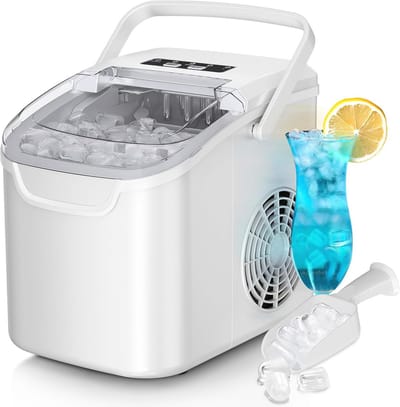IJsmachine voor aanrecht - Maak 8 ijsblokjes in 6 minuten, 25 lbs/dag - Draagbare mini voor thuis en onderweg, energiezuinig met mand en schep