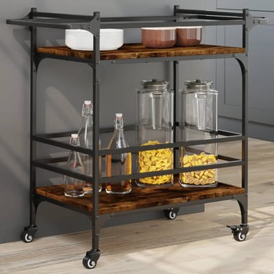 vidaXL - Keukentrolley - 82x40x78,5 - cm - bewerkt - hout - gerookt - eikenkleurig