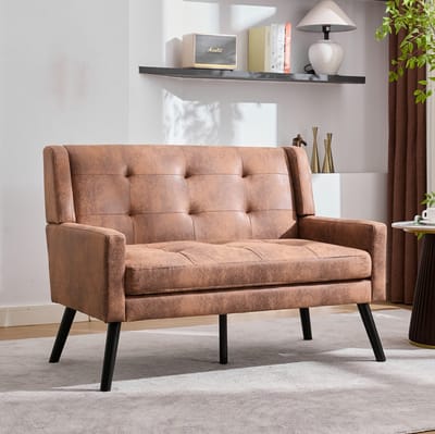 MIVRAY Zitbank 120 x 75 x 88 cm - 2-Zits Met Gecapitonneerde Rugleuning En Massief Houten Poten - Voor Woonkamer Of Kantoor - Stof Koffie