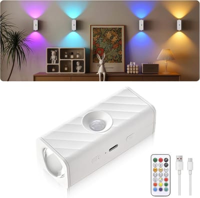 Wandlamp binnen - LED-displaylamp - Bewegingssensorlamp - Oplaadbare lamp - Draadloze LED-spot - Afstandsbediening - 10 dimniveaus - Timer - Trappenhuis - Gang - Decoratieve verlichting - 1 stuk
