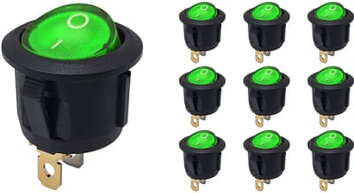 ProRide Wipschakelaar ON-OFF KCD2-220 - Rond - 3 pins - 250V/6A - Groen - 10 stuks