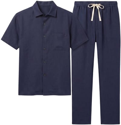 Oversized Zomerset Heren - Linnen Broek Heren - Linnen Overhemd Heren - GB7165 - Blauw - Maat L