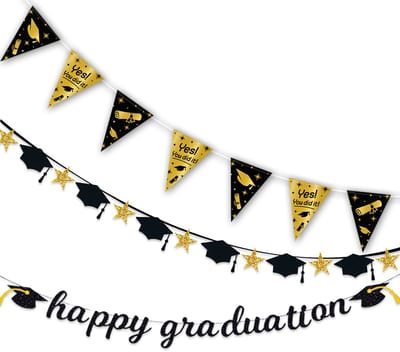 BTH - Geslaagd - Slinger - Versiering - Graduation - Vlag - Decoratie - Zwart - Goud - Yes You Did It - 1000cm
