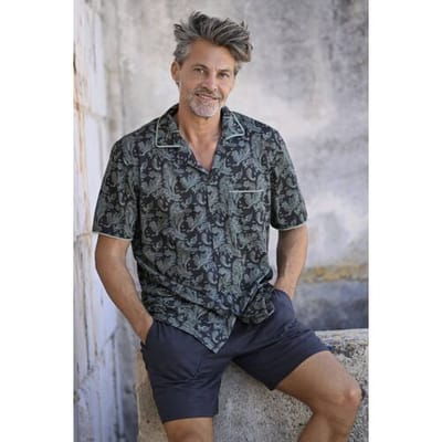 Ringella Heren doorknoopshortama blauw paisley Blauw man 52