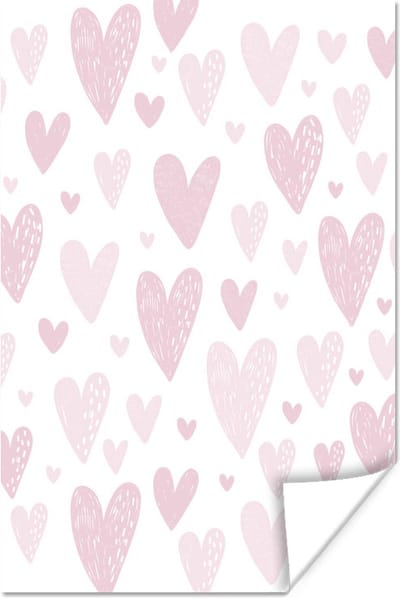 Poster Hart - Design - Roze - Meisjes - Baby - Meiden - 20x30 cm - Poster Babykamer