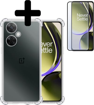 Hoesje - Met Screenprotector - Geschikt voor OnePlus Nord CE 3 Lite - Sterk & Shockproof - Siliconen Case - Back Cover - Telefoon Hoes - Shock Proof - Telefoonhoesjes - Transparant