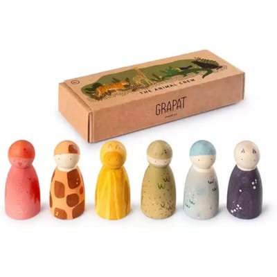 Grapat nins poppetjes dieren 6 stks 10 mnd+