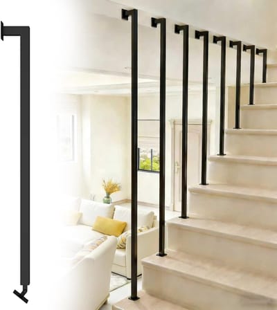 Metalen trapleuning - Smeedijzeren paal - Veilig traplopen - 270 graden verstelbaar - 50-240 cm hoogte - Zwart