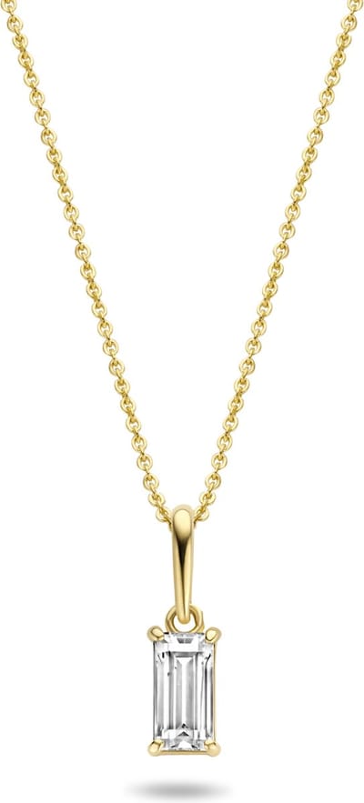 New Bling 9NBG-0238 Gouden Ketting met Hangertje - Dames - Zirkonia - Baguette - 6 x 3 mm - Ankerschakel - 39 + 3 + 3 cm - 14 Karaat - Goud