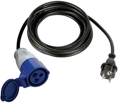 Perel Verloopkabel, H07RN-F 3G2.5, 3 m, 16 A/230 V, 3680 W, type E/F naar CEE, voor binnen en buiten, rubber, blauw